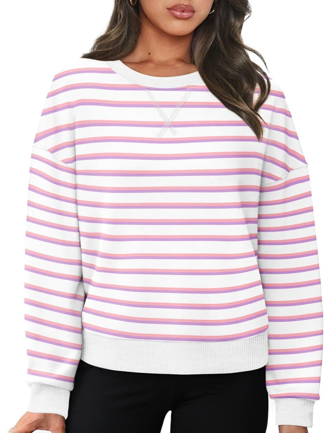 Andrea | Lovelet striped long sleeve crew neck sweatshirt