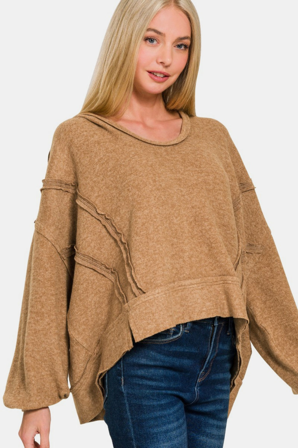 Elda | Zenana brushed Hacci hoodie with exposed seams