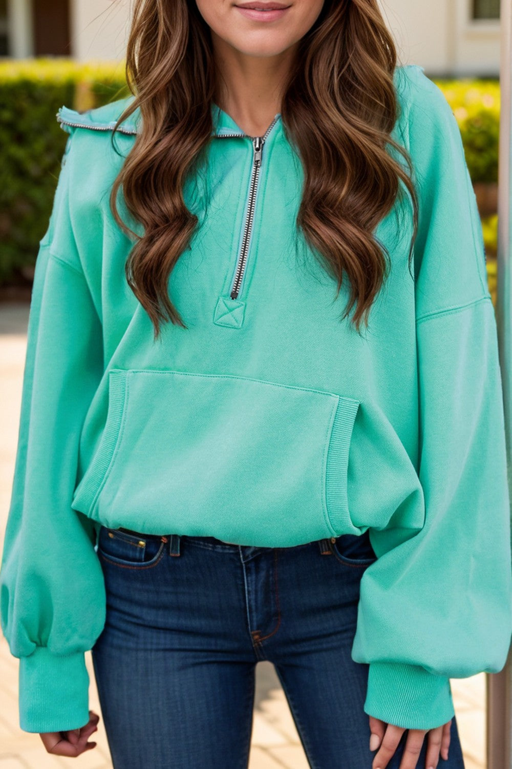 Adelheid | Long sleeve half zip hoodie with pockets