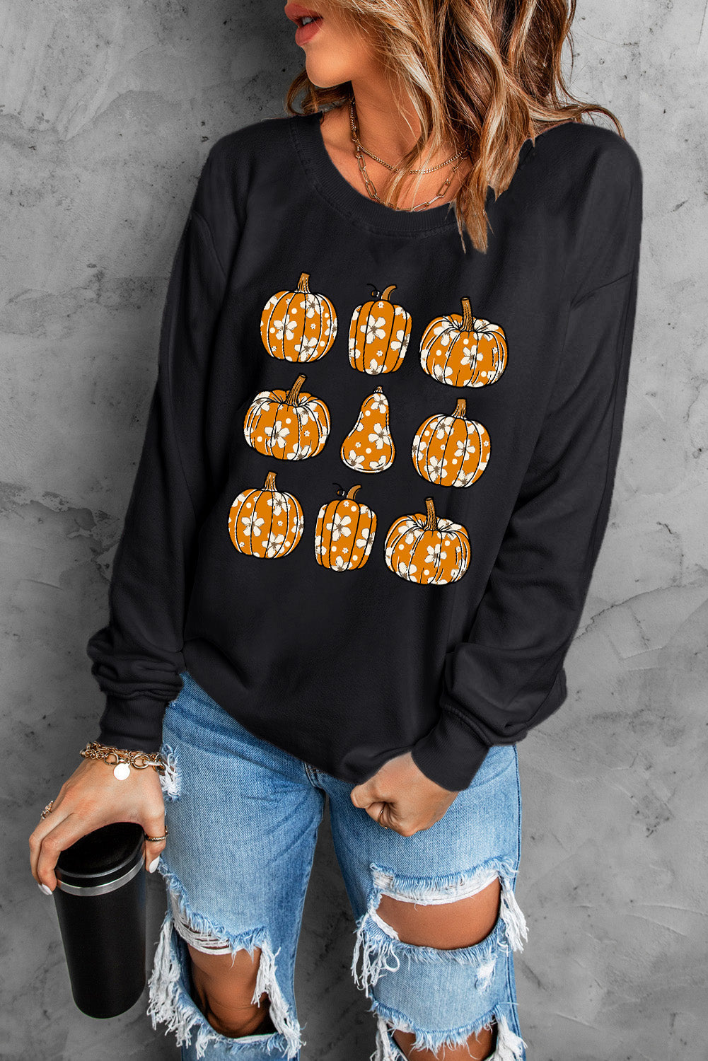 Brigitte | Pumpkin long sleeve crew neck sweatshirt