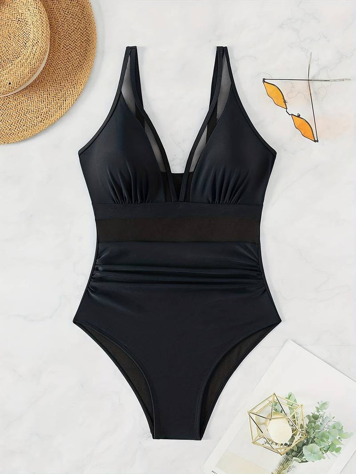 Kathleen® | One-Piece Swimsuit In Black Mesh With Contrast
