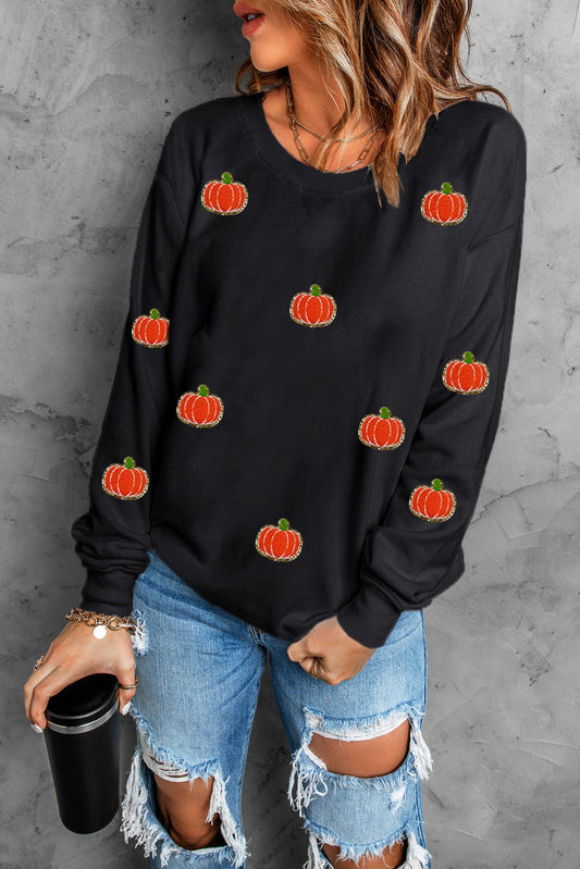Flavia | Pumpkin long sleeve crew neck sweatshirt