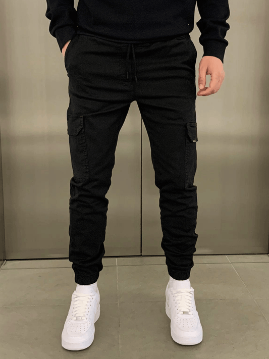 Men's Slim Cargo Jogger Pants with Adjustable Waist and Multiple Pockets