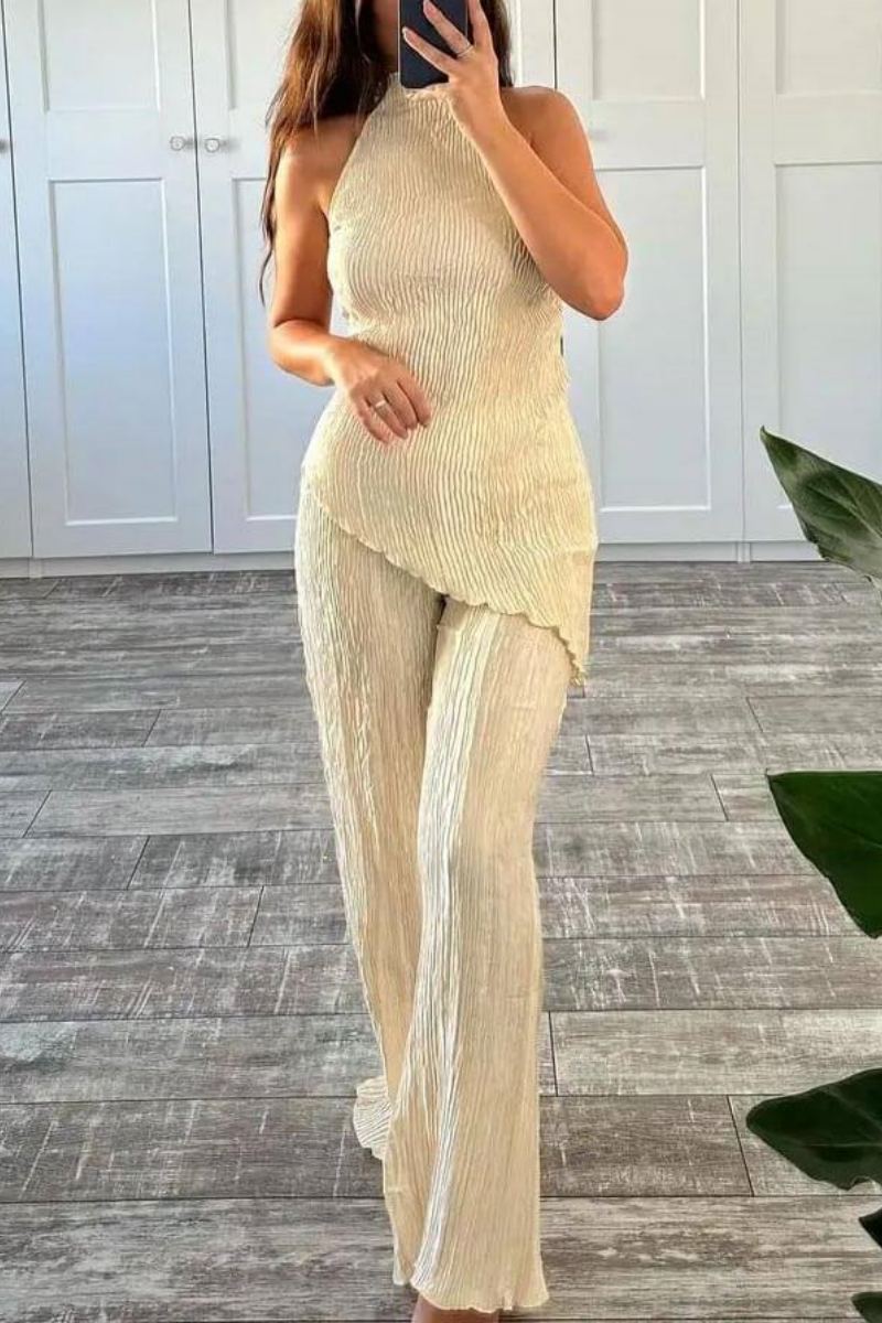 Fabiana® | Sleeveless Halter Top With High Waist, Casual Wide Leg Pants Suit