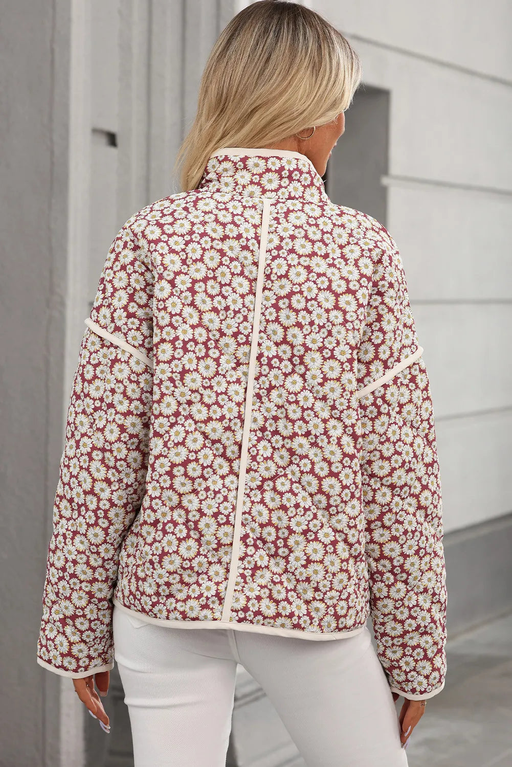 Bernadette | Floral coat with stand-up collar and press studs