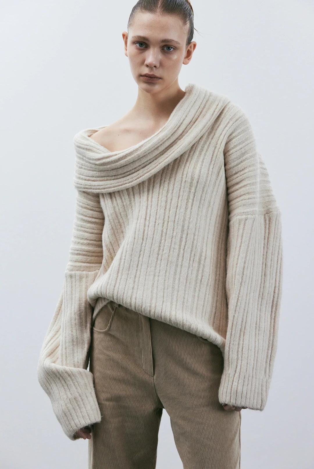 Xiomara® | Pull oversize for women with rouleau haut Tricoté
