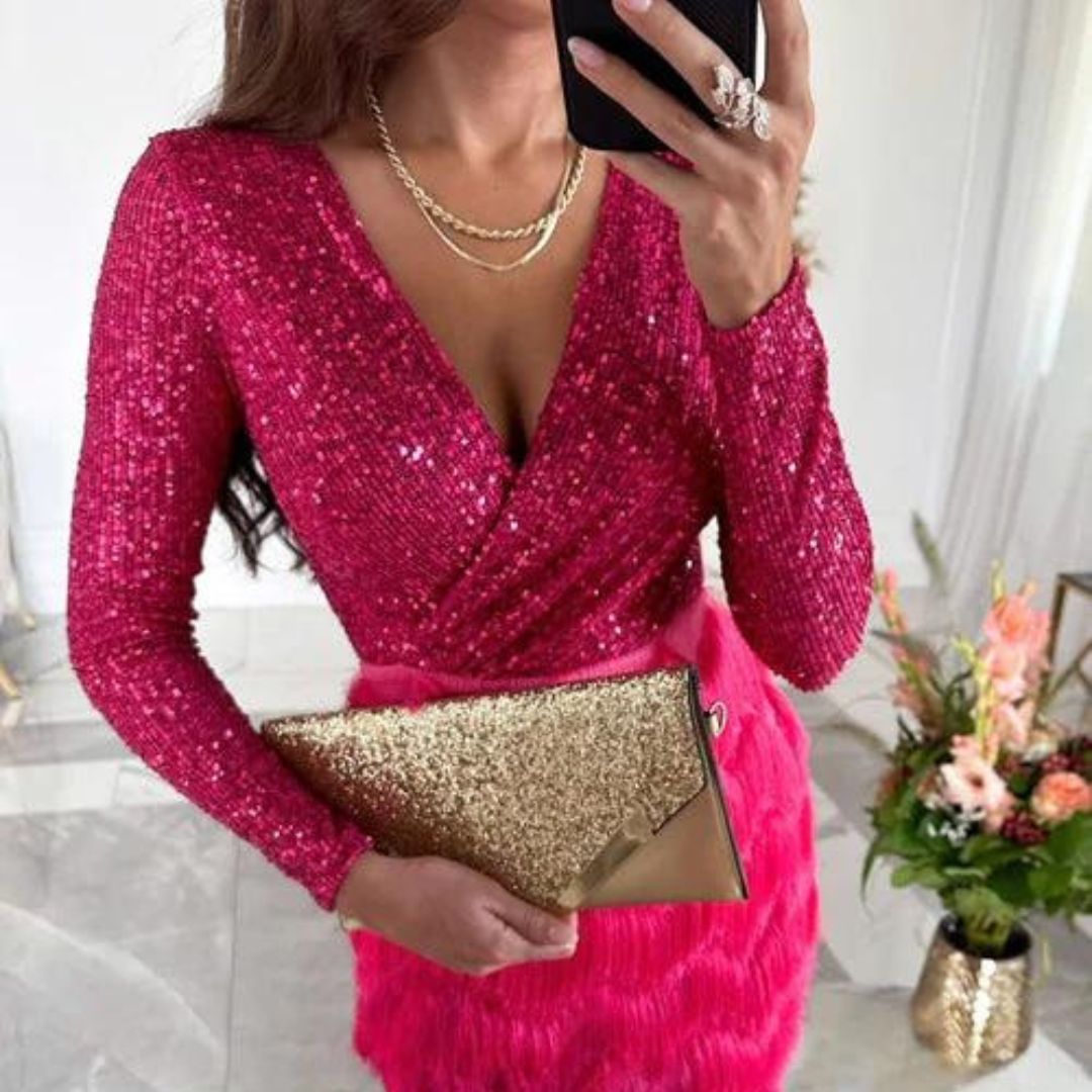 Celia® | Sequin Dress With V-Neck
