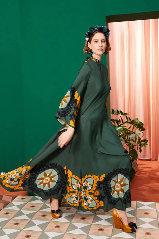 Milagros® | Magnifico Printed Maxi Dress-Green