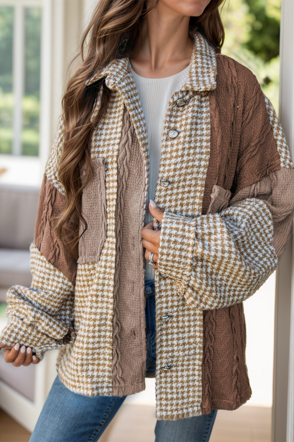 Luisa | Long sleeve jacket with pockets and color block collar and collar