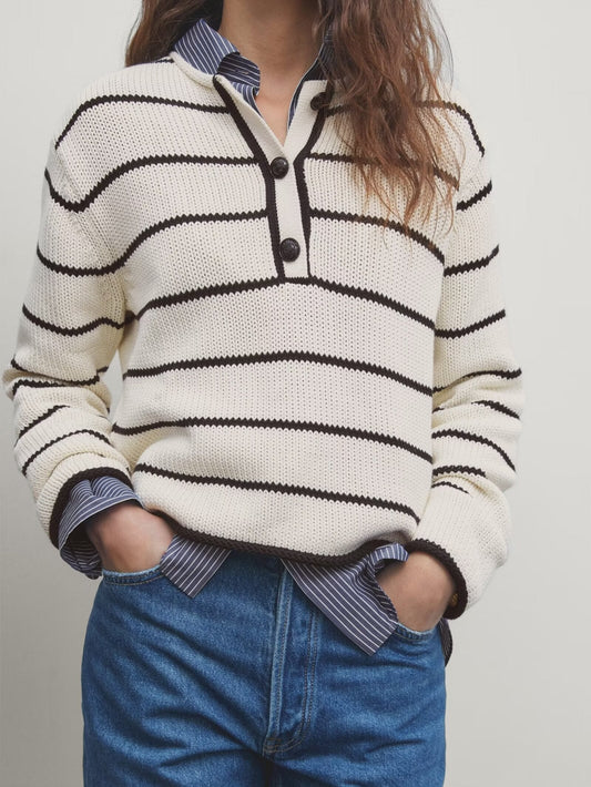 Luz | Striped knitted polo sweater for women