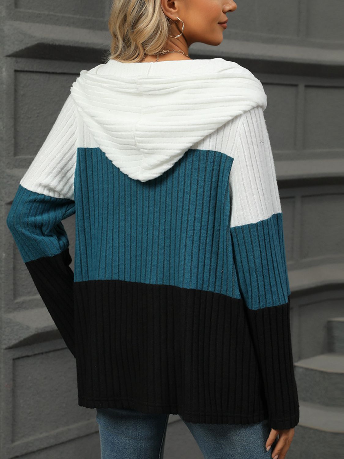 Amalia | Long sleeve t-shirt with a color block hood