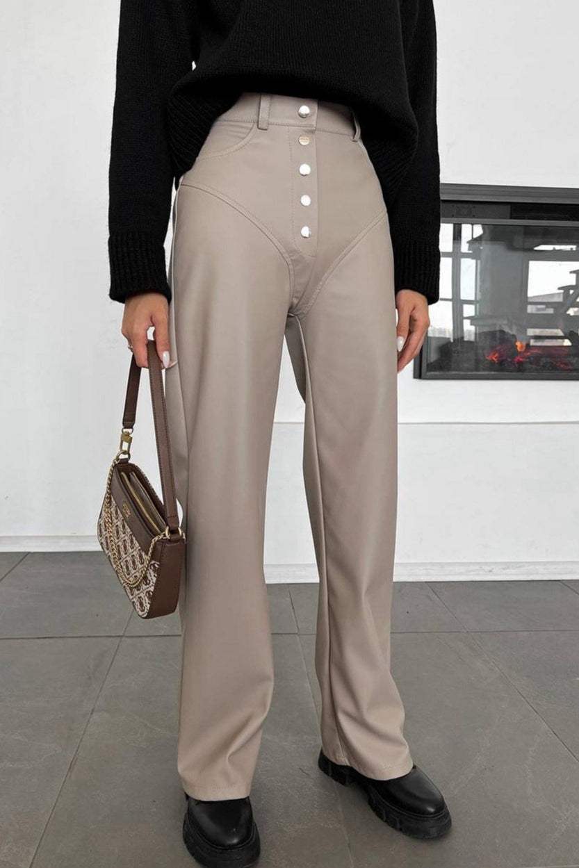 Leather Patchwork Casual Pants