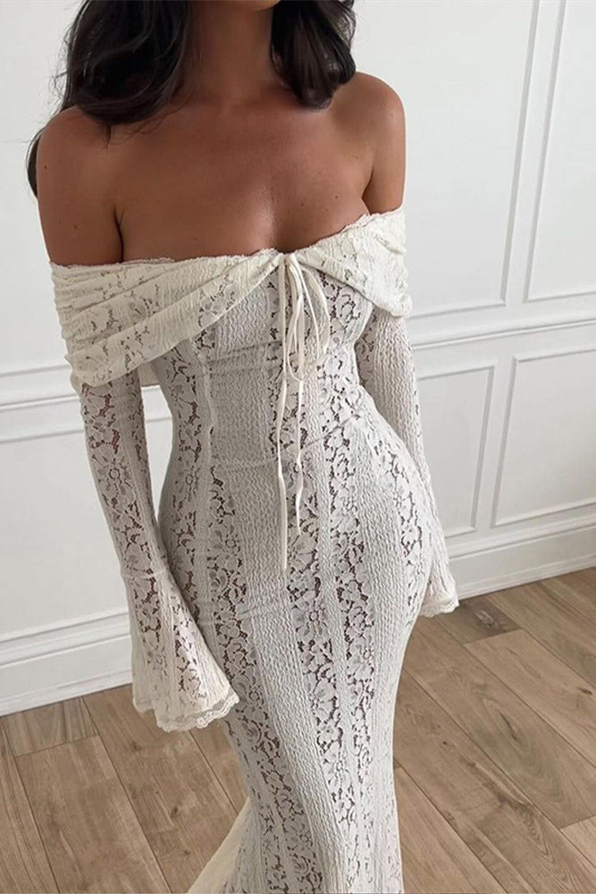 Matilde® | Lace Wide Flared Sleeve Off-Shoulder Dress