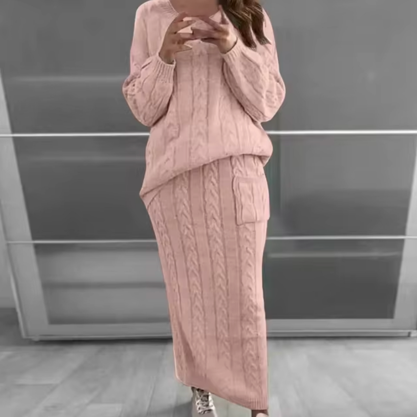Ramona | Elegant set of knitted sweater and skirt