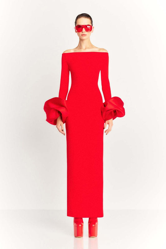 Mariana® | Solid-Colored Lantern-Sleeve Dress