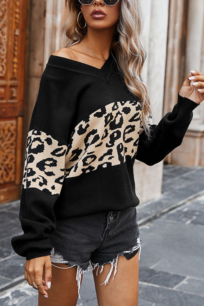 Angeline's | Fashion street leopard patchwork V-neck tops