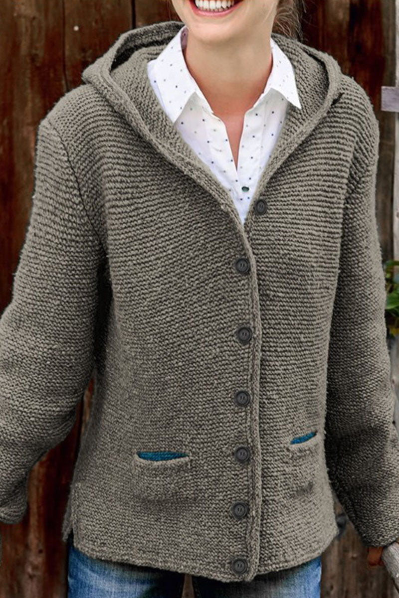 Brigitte | Fashion street solid hooded collar sweater