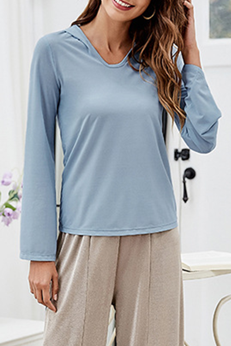 Rita | Casual solid patchwork tops with hooded collar