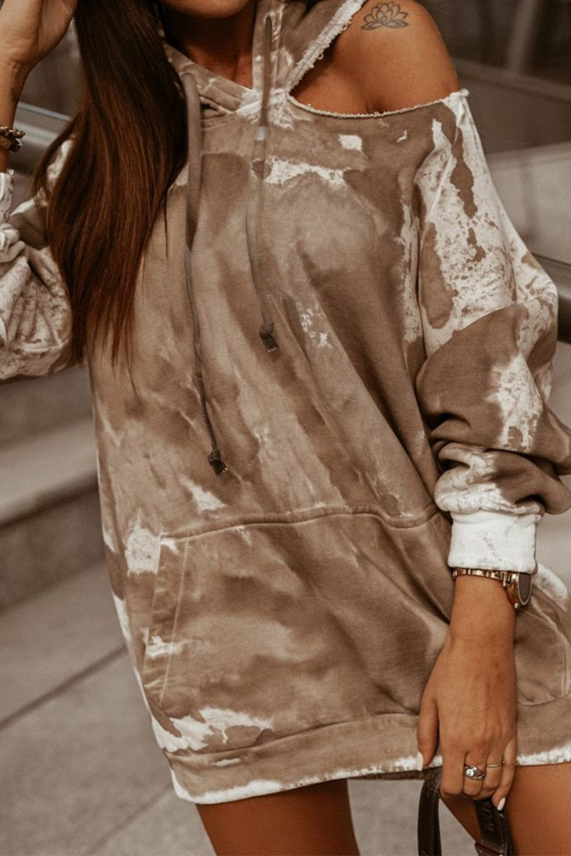 Mara | Casual tie-dye tops with hollow out drawstring and hooded collar