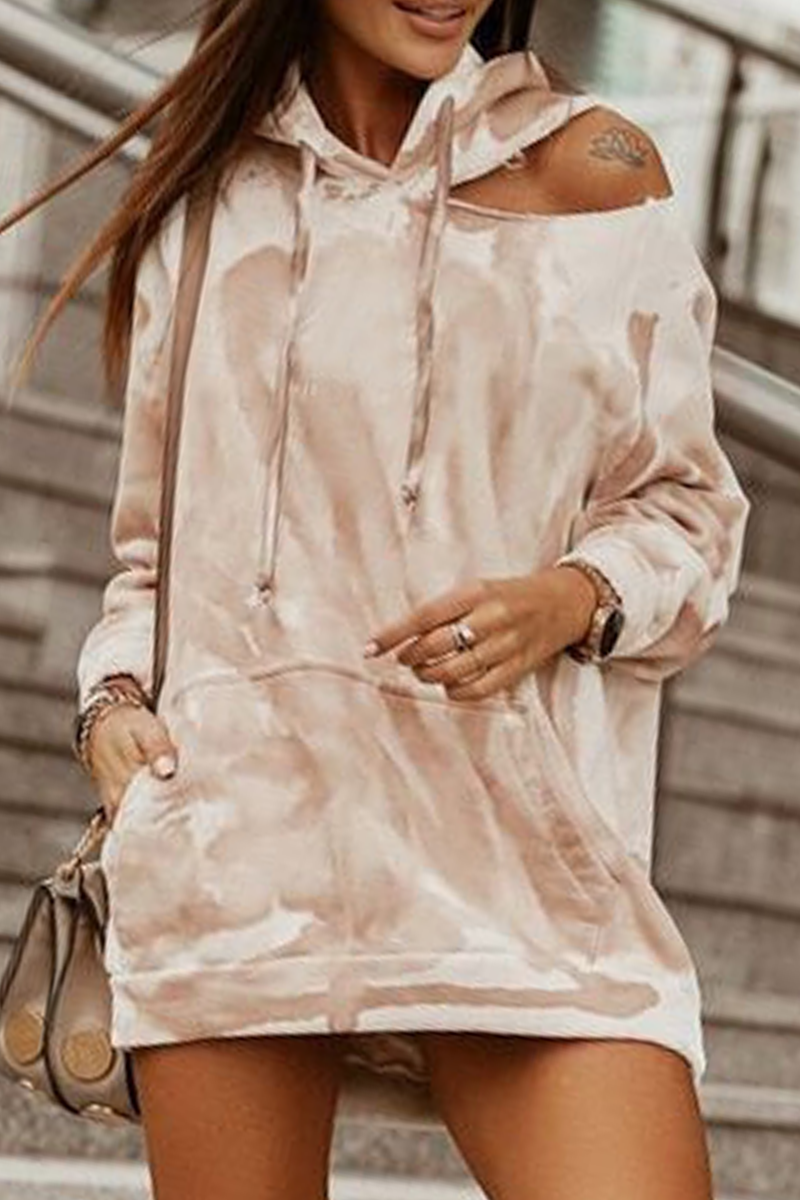 Mara | Casual tie-dye tops with hollow out drawstring and hooded collar