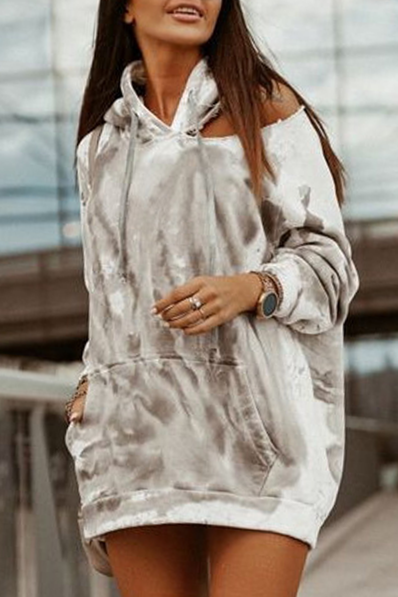 Mara | Casual tie-dye tops with hollow out drawstring and hooded collar