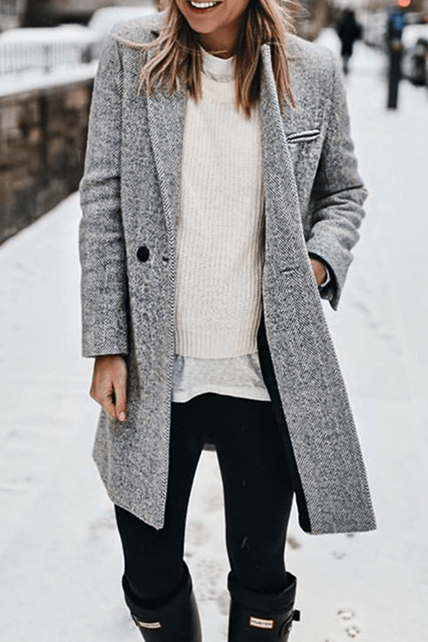 Manuela | Casual street outerwear with striped patchwork buckle turn-down collar