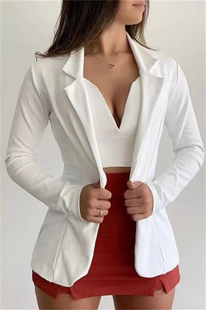Nerea | Fashionable, casual, solid color cardigan with turn-down collar