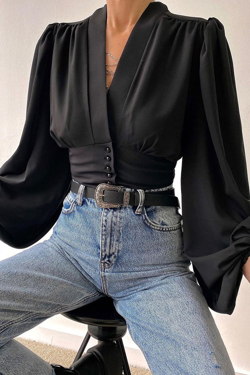 Vanesa | Casual printed patchwork tops with V-neck