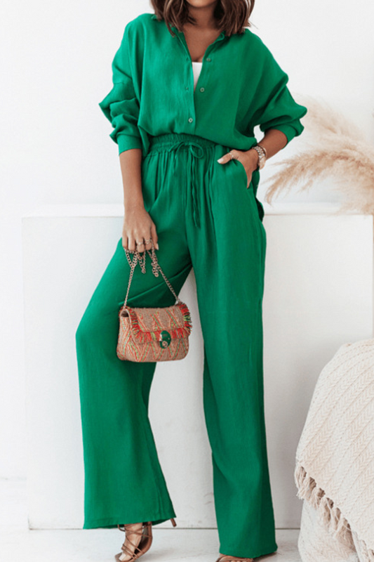 Marta | Casual, solid patchwork turn-down collar with long sleeves, two-piece