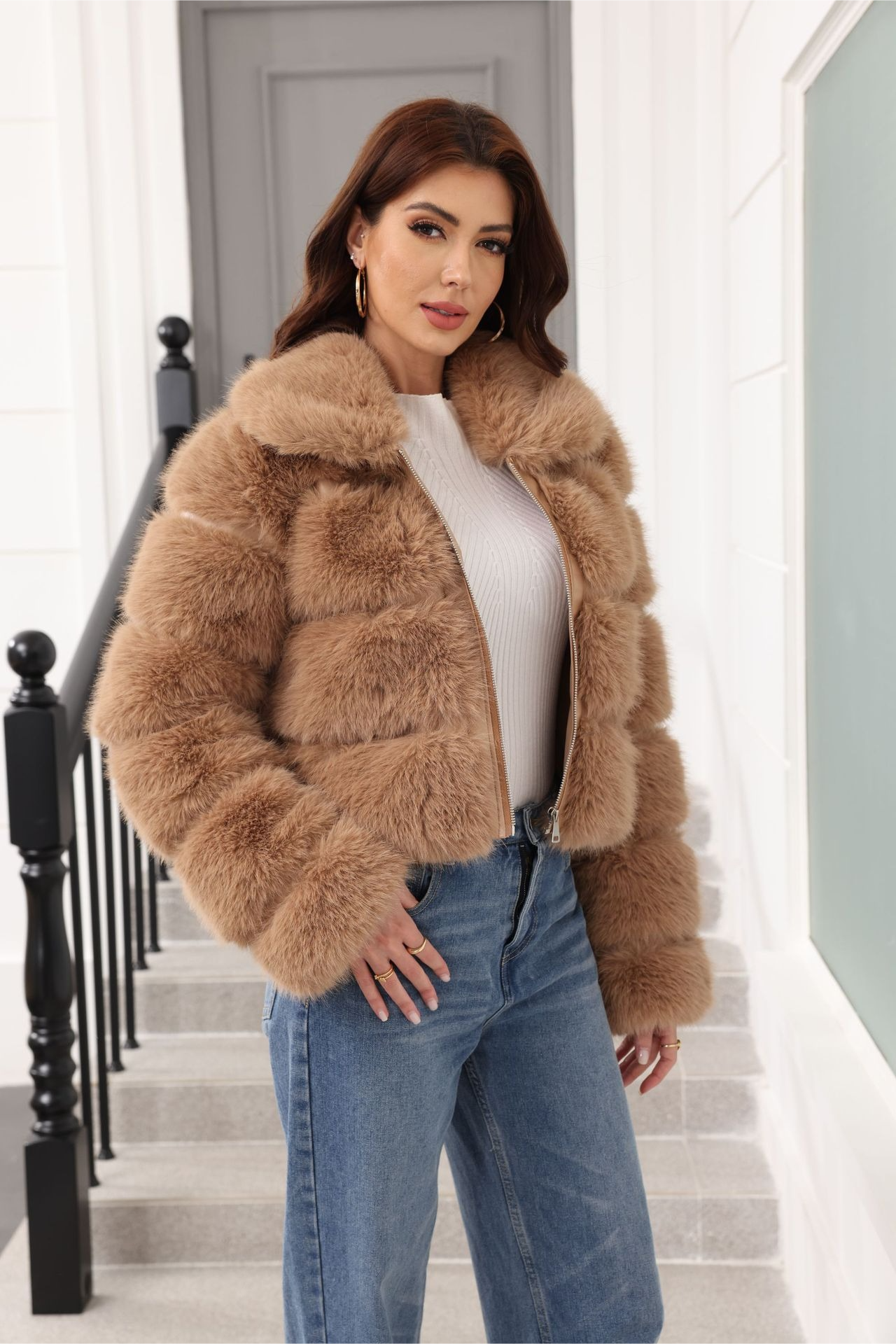 Elegant Short Faux Fur Classic Coat
