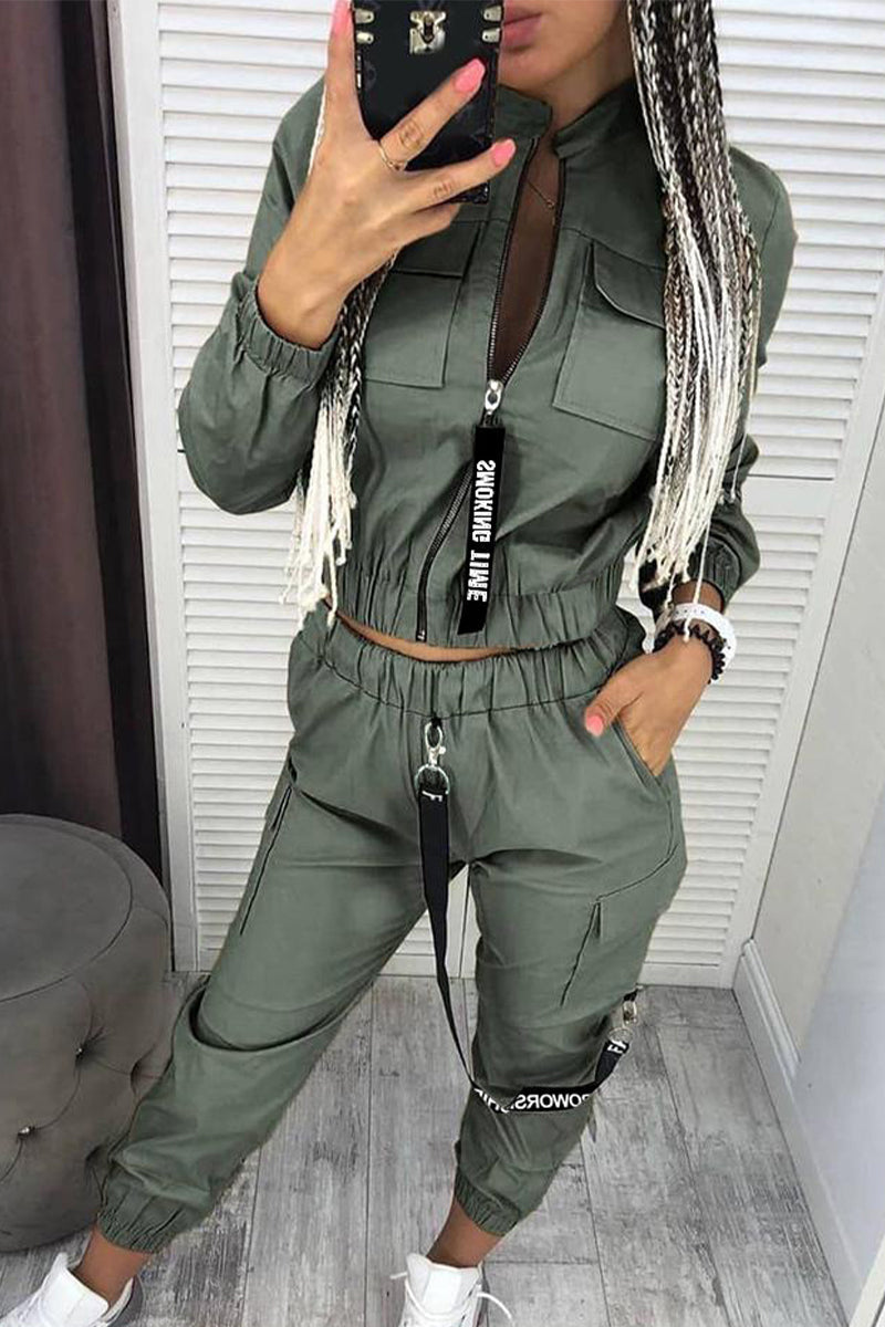 Cintia | Casual three-quarter two-piece suit with stand-up collar and fixed zipper
