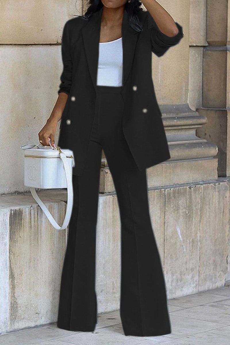 Azucena | Casual solid patchwork buttons, reversible collar, long sleeves, two piece