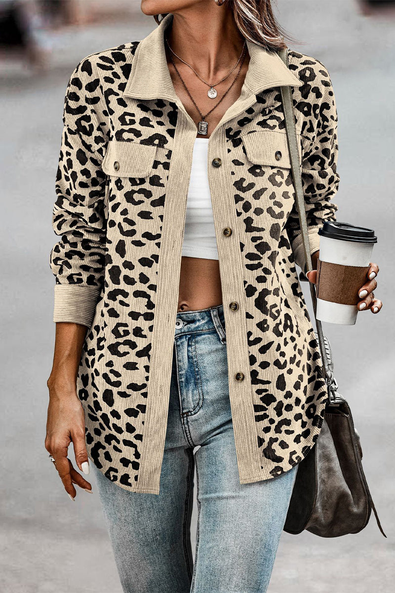 Amparo | Casual tops with cute leopard pocket turn-down collar
