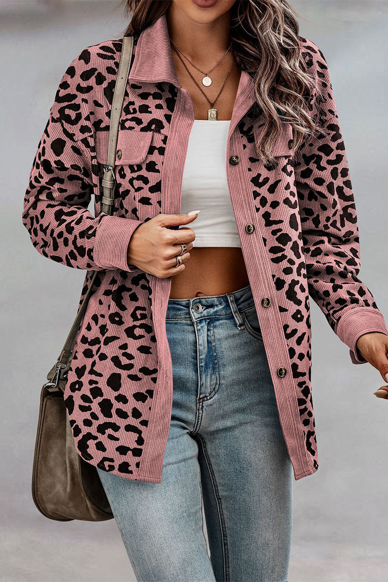 Amparo | Casual tops with cute leopard pocket turn-down collar