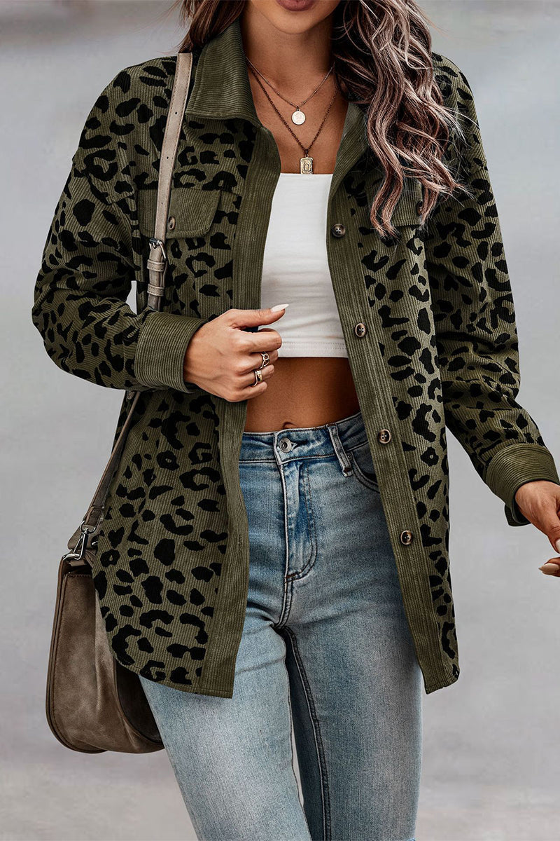 Amparo | Casual tops with cute leopard pocket turn-down collar