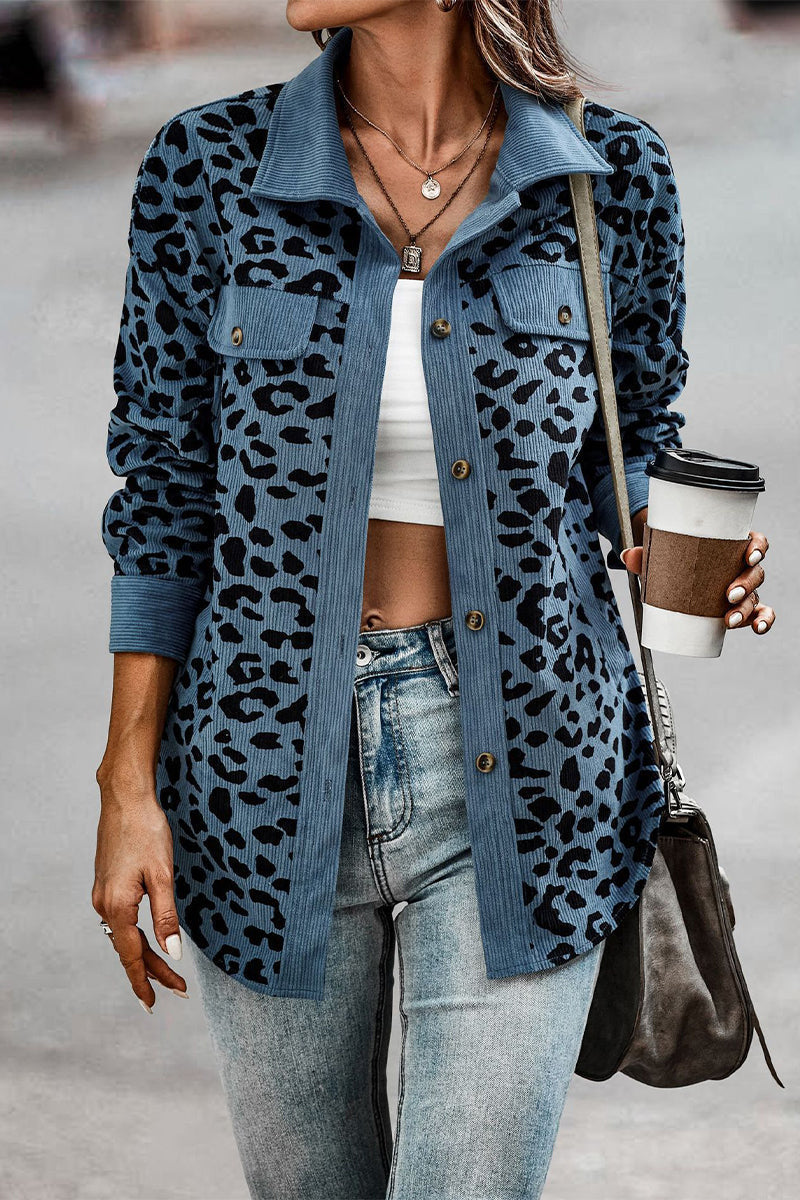 Amparo | Casual tops with cute leopard pocket turn-down collar