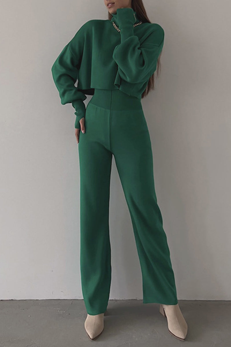 Lucía | Casual solid color turtleneck long sleeve two piece sweater