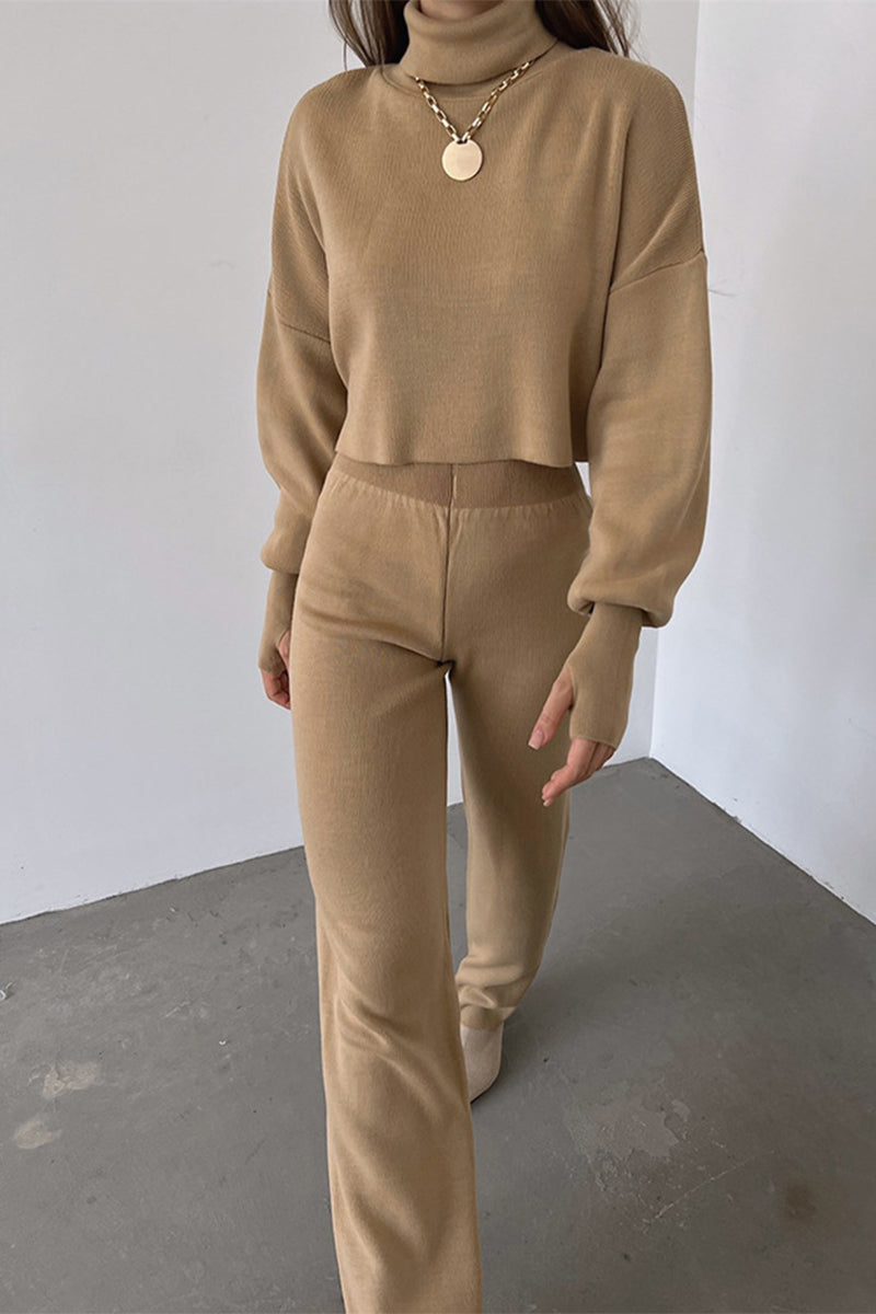 Lucía | Casual solid color turtleneck long sleeve two piece sweater
