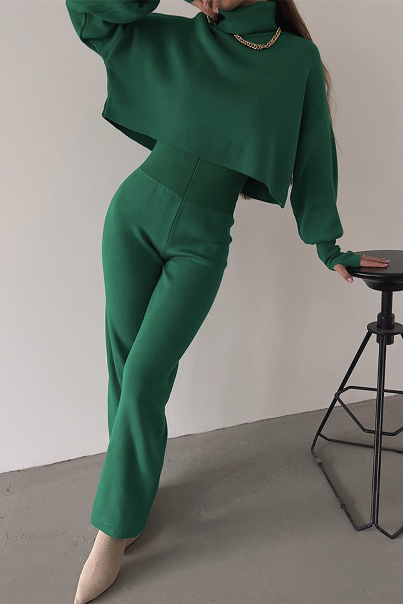 Lucía | Casual solid color turtleneck long sleeve two piece sweater