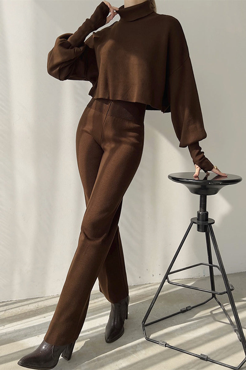 Lucía | Casual solid color turtleneck long sleeve two piece sweater