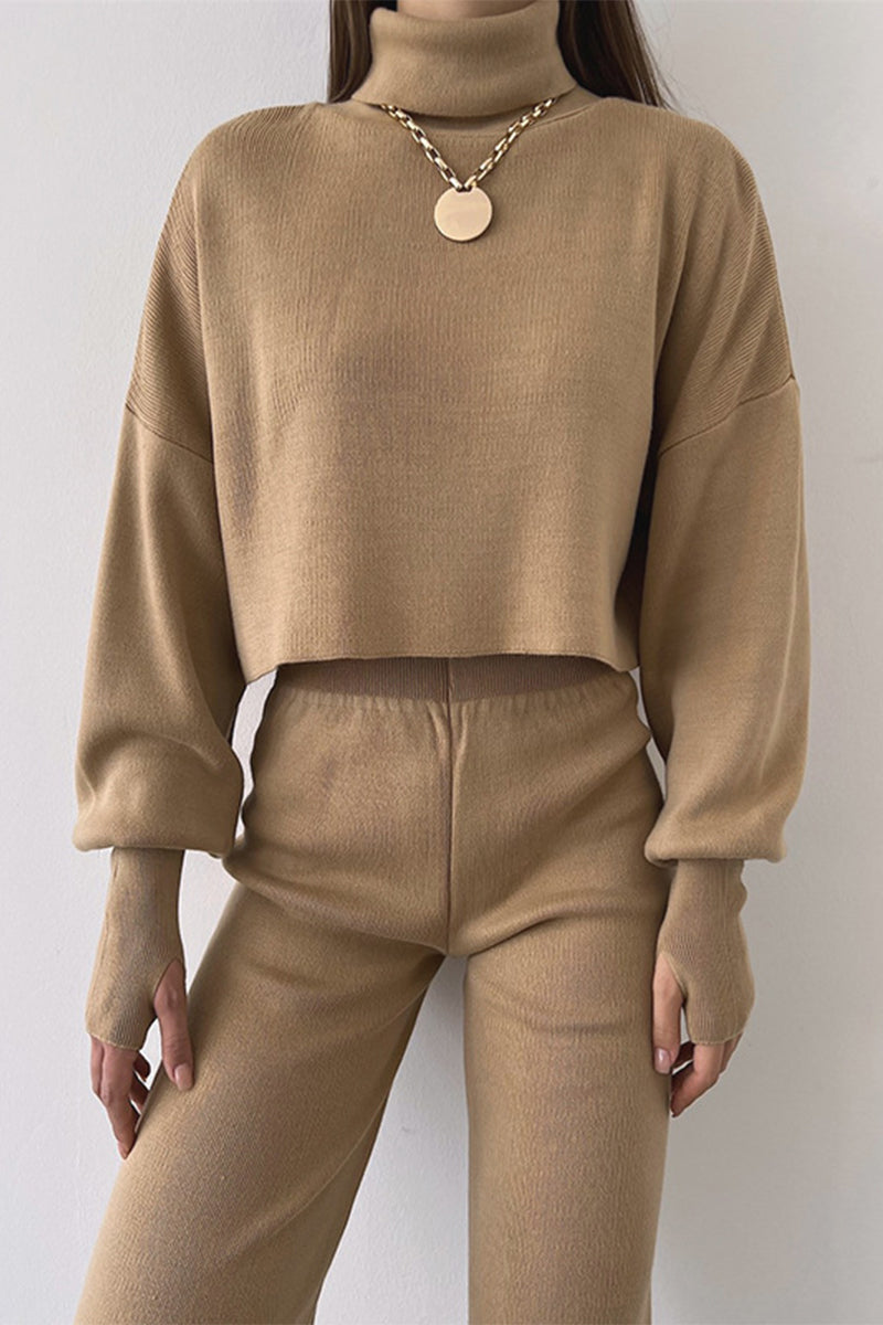 Lucía | Casual solid color turtleneck long sleeve two piece sweater