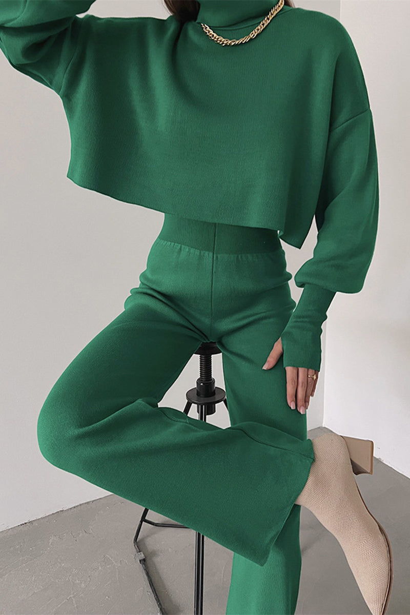 Lucía | Casual solid color turtleneck long sleeve two piece sweater