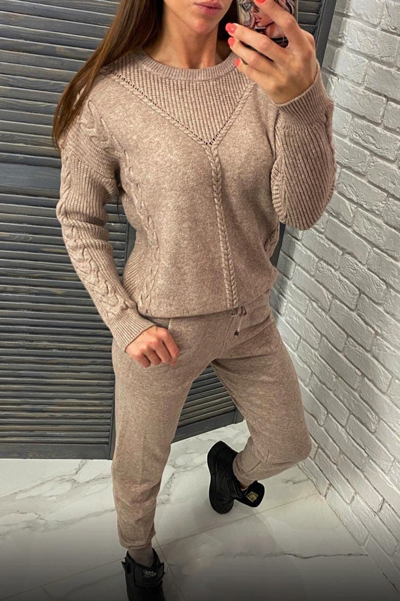 Ariadna | Casual solid color O-neck long sleeve two piece suits