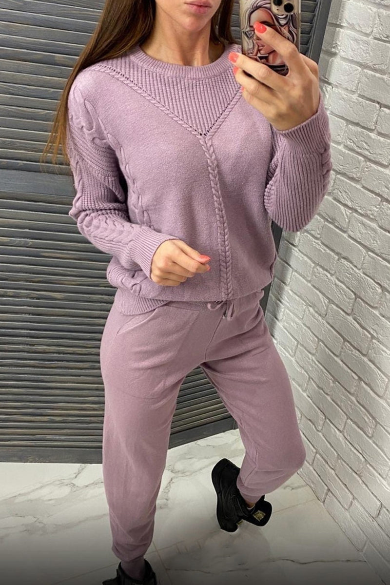 Ariadna | Casual solid color O-neck long sleeve two piece suits