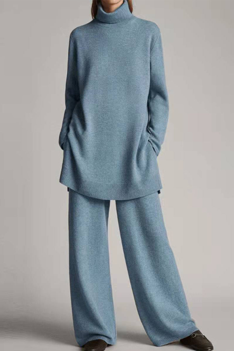 Celeste | Casual solid color turtleneck two piece sweater