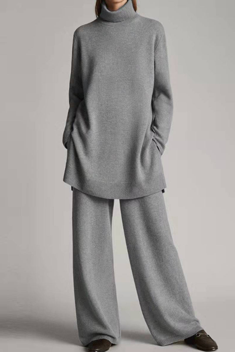 Celeste | Casual solid color turtleneck two piece sweater