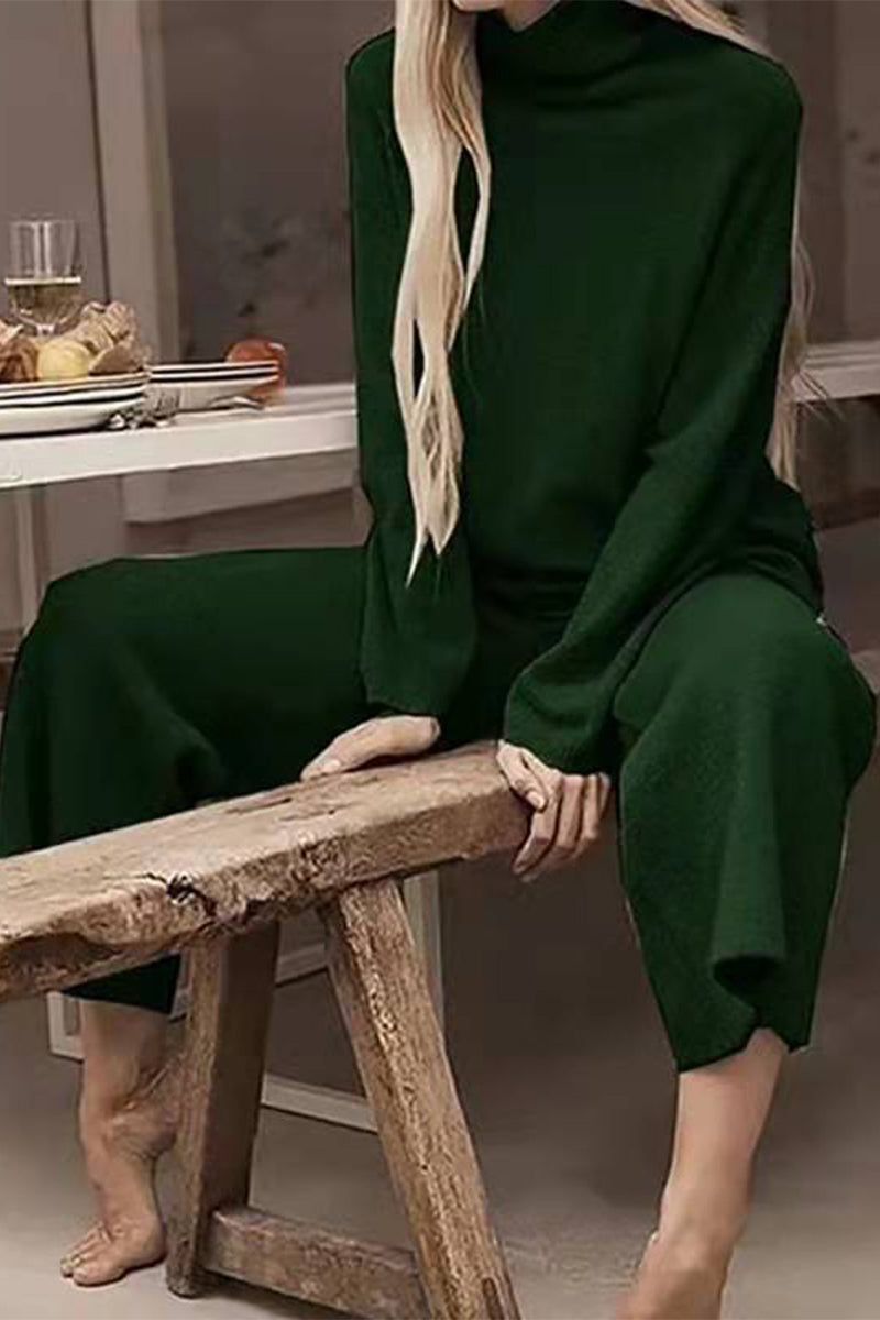 Carolina | Casual solid color turtleneck long sleeve two piece sweater