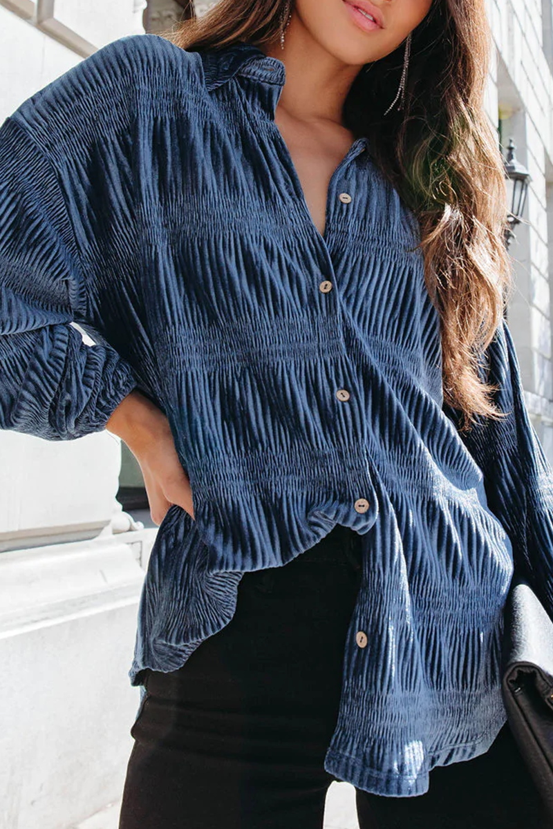 Ema | Casual, solid patchwork tops with a turn-down collar