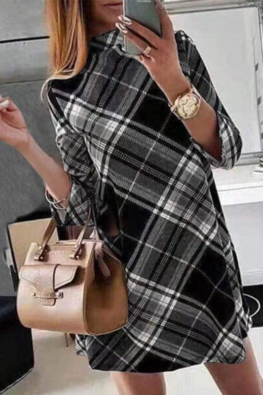 Esther | Street check straight dress with half turtleneck