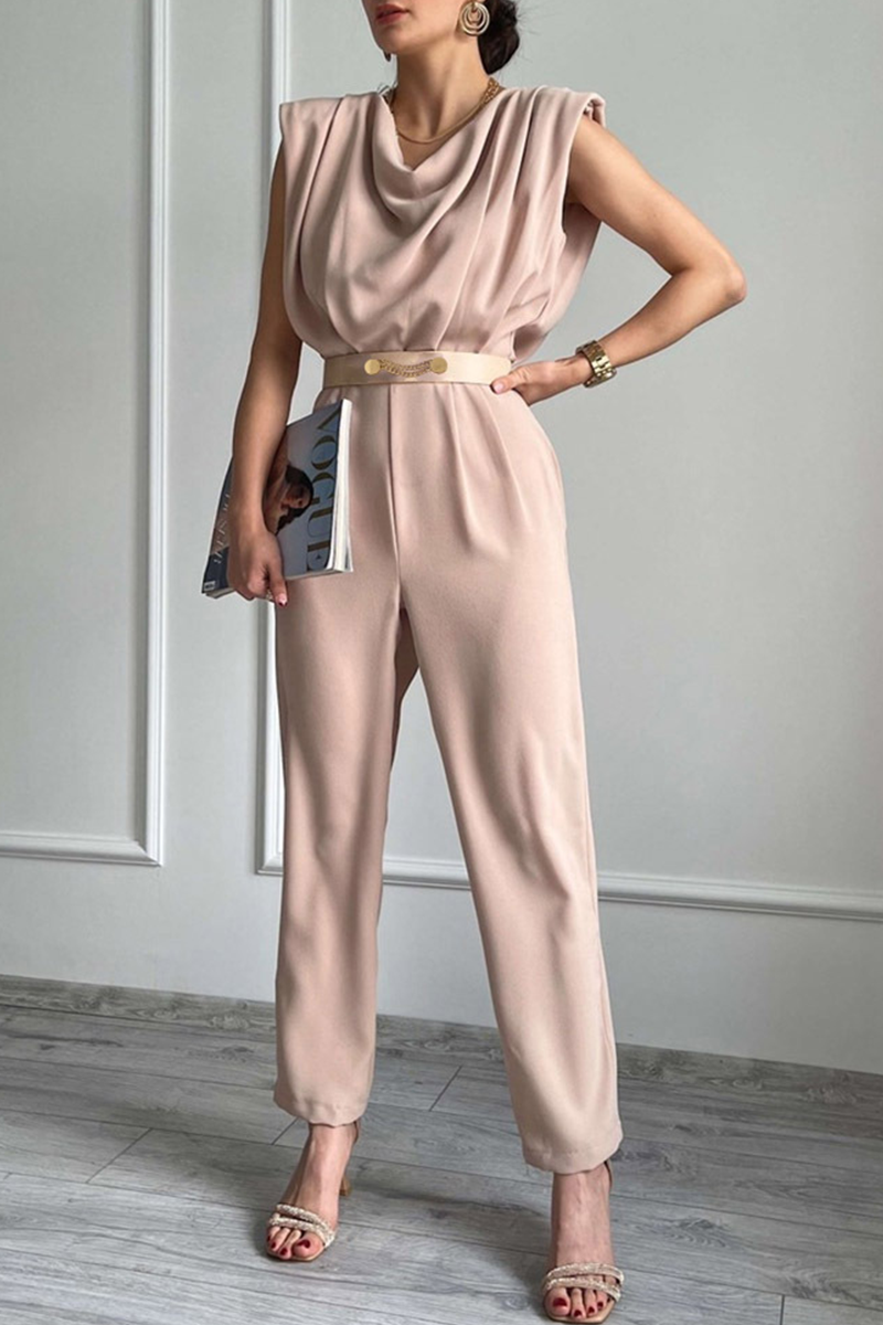 Gertrudis | Street Solid Patchwork Scoop Neck Regular Fit Jumpsuits
